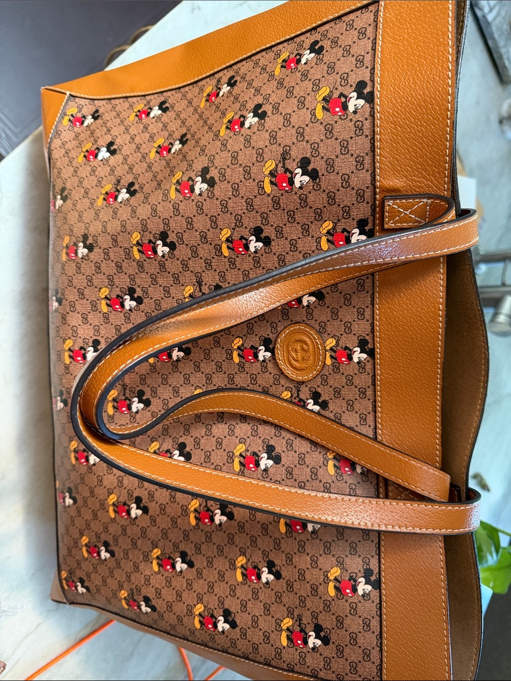 Gucci X Disney Brown and Tan Mickey Mouse Tote with Wrist Pouch - Picture 8 of 16